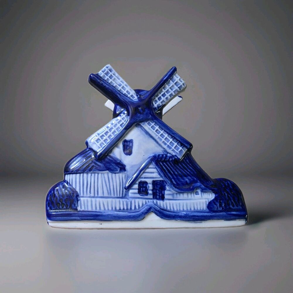 Vintage Delft Blue Holland Blue and White Windmill Shaped Napkin Holder